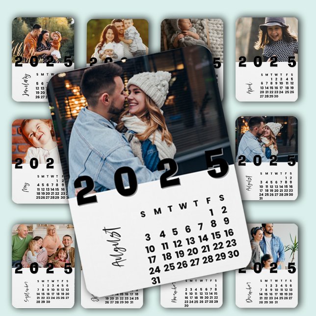 Íman Foto da Família de Agosto Mês do Calendário de Ano (New Year 2025 Calendar August Month Family Photo Magnet)