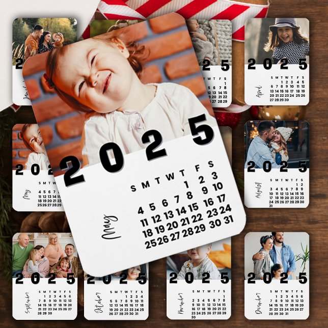 Íman Foto da família de calendário para 2025 (New Year 2025 May Calendar Family Photo Magnet)