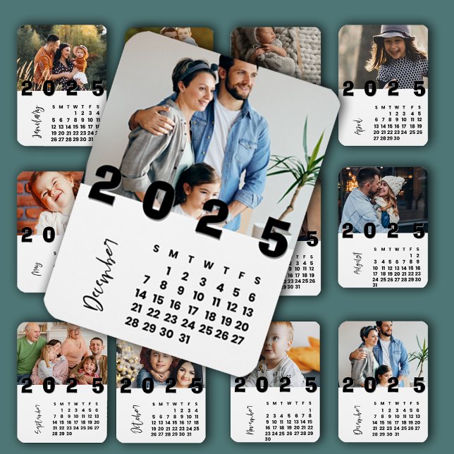 Íman Foto da Família de Calendários do Novo Ano 2025 De (New Year 2025 December Month Calendar Family Photo Magnet)