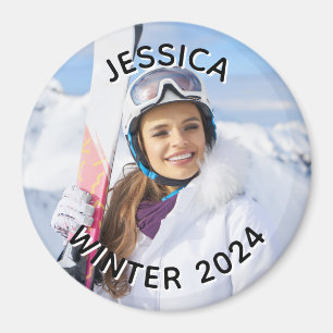 Íman Foto da Família de Texto Curva Preta e Branca