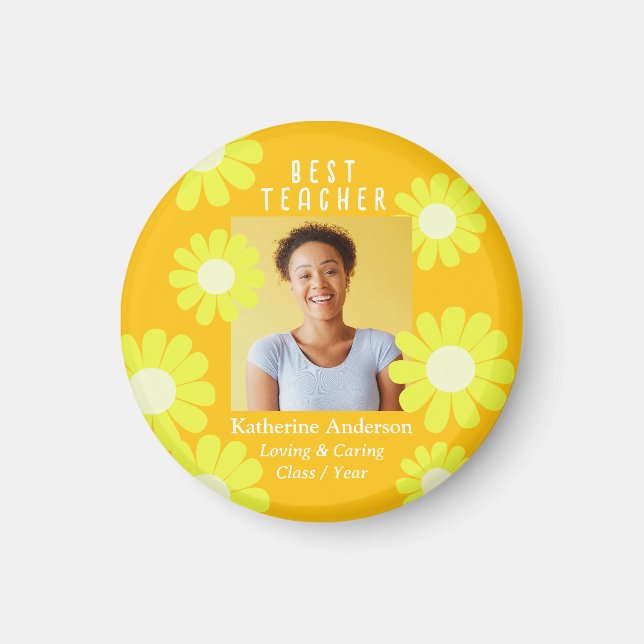 Íman Foto da Melhor Professora Daisy Amarelo Laranja (Frente)