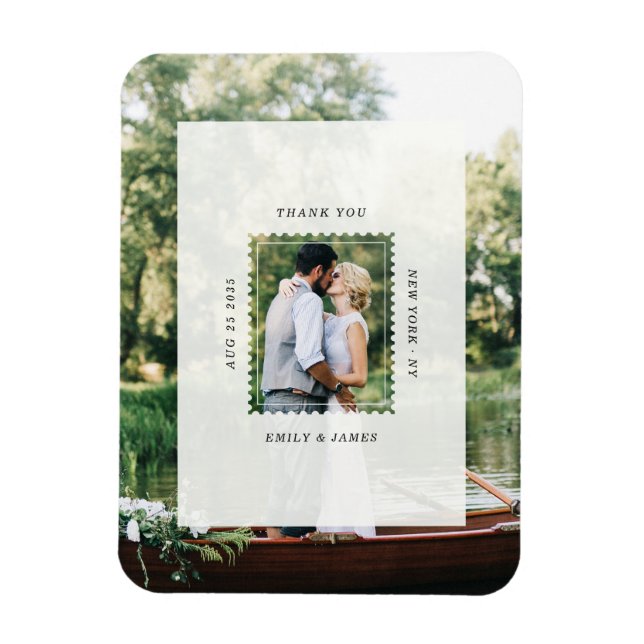 Íman Foto de Agradecimento de Casamento com Selo Postal (Vertical)