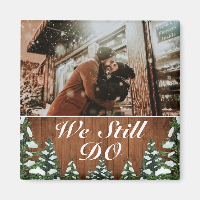 Íman Foto de aniversário de madeira e floresta na neve  (Frente)