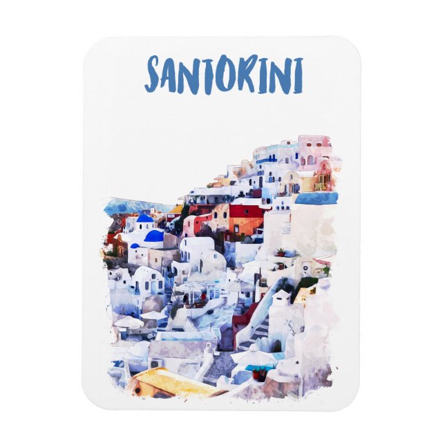 Íman Foto de Aquarela da Grécia Santorini (Vertical)