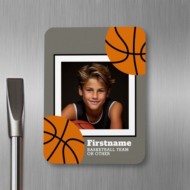 Íman Foto de basquete adiciona seu nome - Pode editar c (Personalized fridge magnet - sports photo)