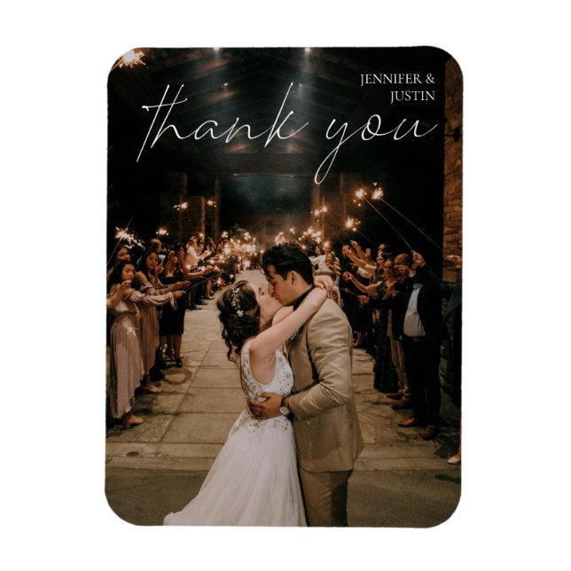 Íman Foto De Casamento Chic Modern Manuscrito Obrigado (Vertical)