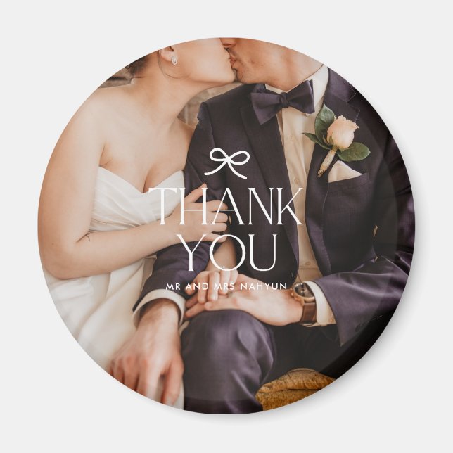 Íman Foto de Casamento com Laço Coquette de Agradecimen (Frente)
