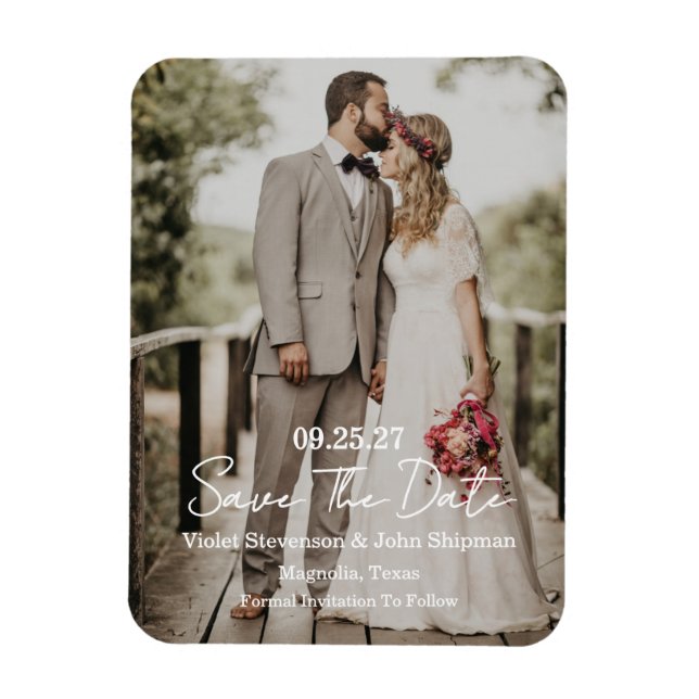 Íman Foto de Casamento com Letra Moderna Save The Date (Vertical)