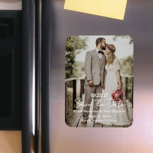 Íman Foto de Casamento com Letra Moderna Save The Date