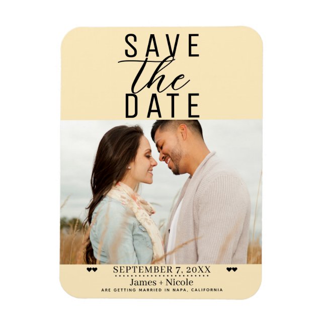 Íman Foto de casamento de aviso de salva data com creme (Vertical)