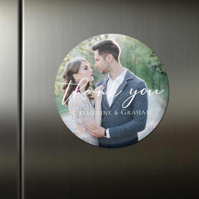 Íman Foto De Casamento De Script Branco Chic - Obrigado (Criador carregado)