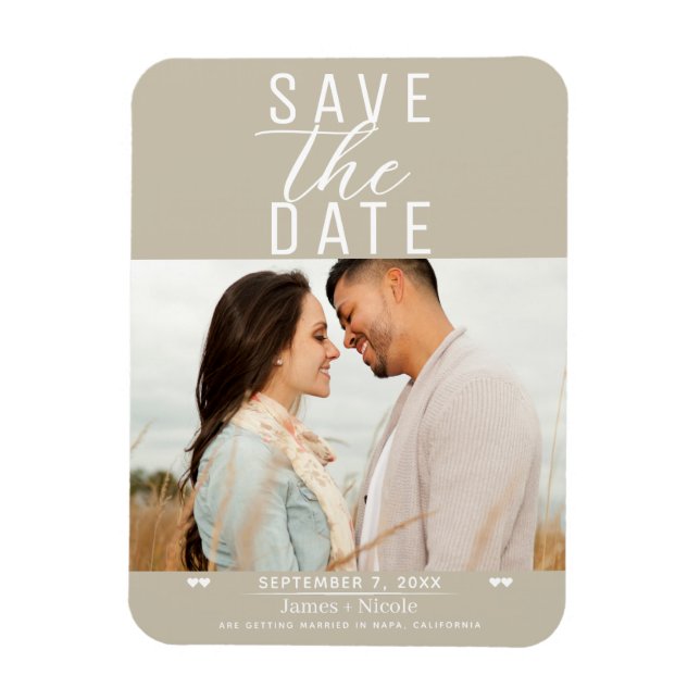 Íman Foto de casamento moderna em areia bege para salva (Vertical)