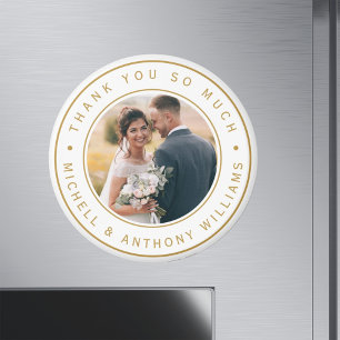 Íman Foto de casamento moderno Dourado e branco Obrigad