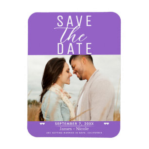 Íman Foto de Casamento Moderno Roxo para Salvar a Data