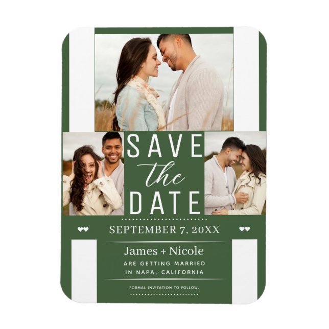 Íman Foto de casamento moderno verde para salvar a data (Vertical)