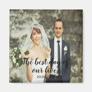 Íman Foto de casamento personalizada com data em letras