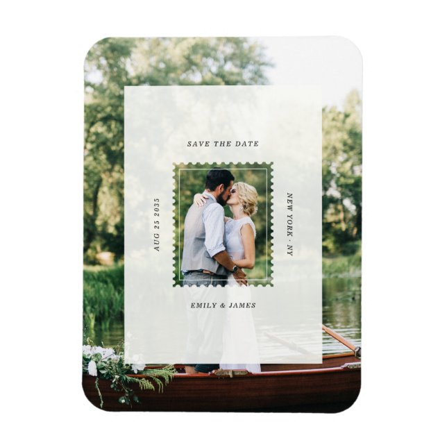 Íman Foto de casamento Save the Date com carimbo modern (Vertical)