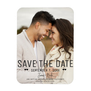 Íman Foto de casamento Save the Date com tipo preto mod