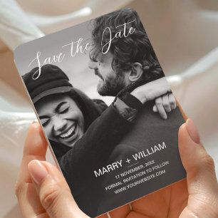 Íman Foto de Casamento Save The Date Preto Minimalista