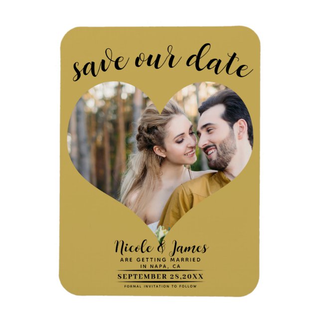 Íman Foto de Coração de Ouro para Casamento Save the Da (Vertical)
