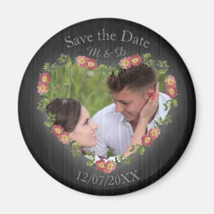 Íman Foto de Coração Floral de Madeira Rústica