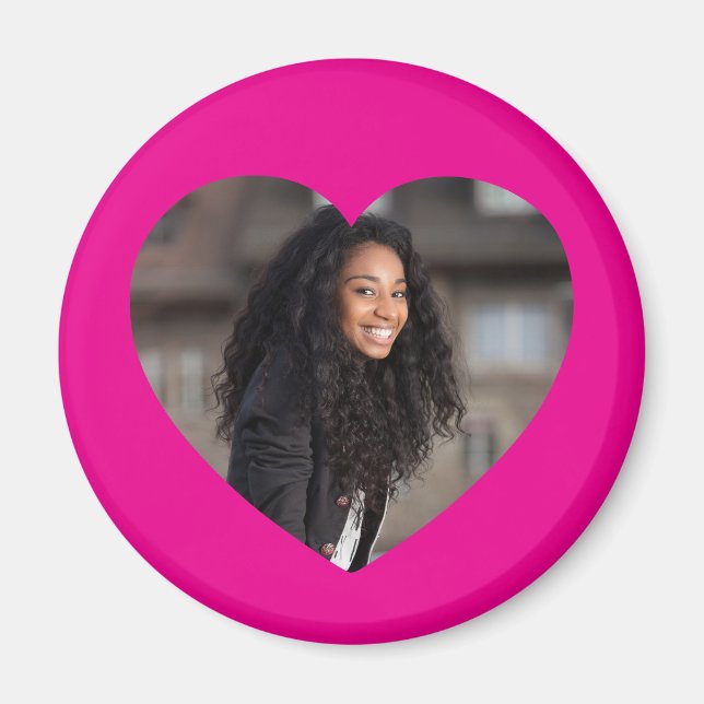 Íman Foto de Coração Rosa Quente (Frente)