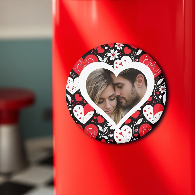 Íman Foto de Corações e Flores Vermelhas, Pretas e Bran (Criador carregado)