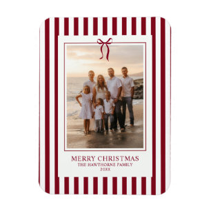 Íman Foto de Família de Natal com Faixa Vermelha Burgun