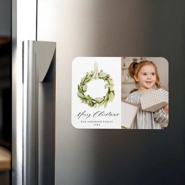 Íman Foto de Feriado de Boho Watercolor Greenery (Criador carregado)