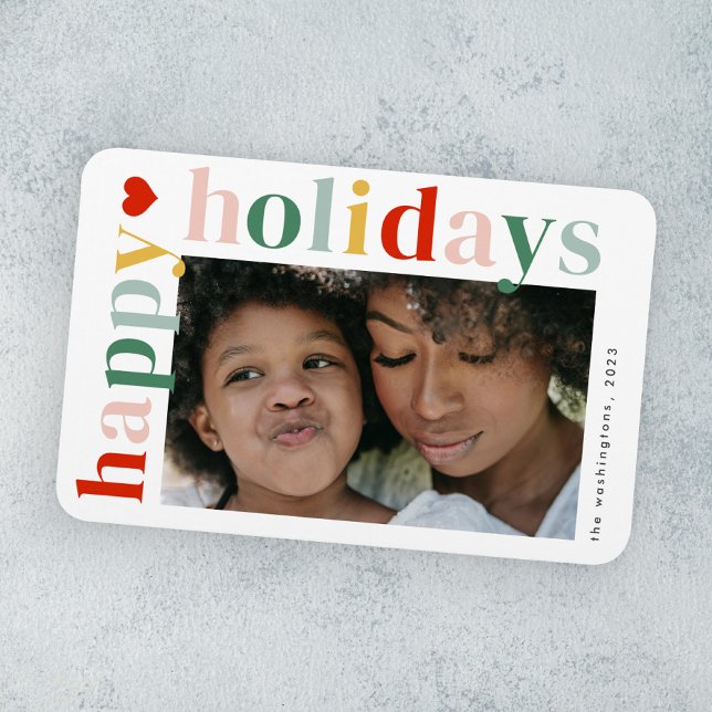 Íman Foto de Férias Felizes Colorida Moderna (Modern colorful typography happy holidays photo holiday card magnet.)