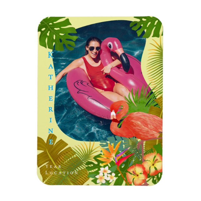 Íman Foto de Flamingo Tropical Amarelo (Vertical)