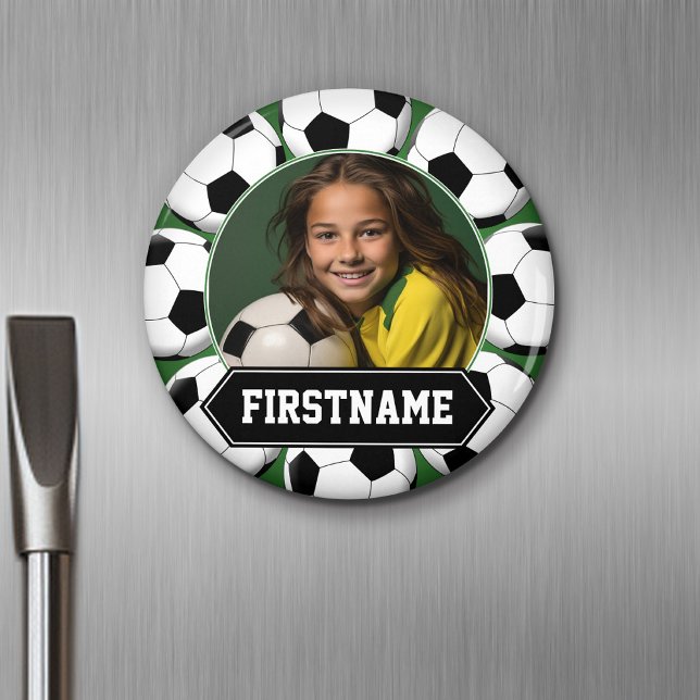 Íman Foto de futebol para o time ou jogador - verde (Personalized Fridge Magnet - Add Custom Text)