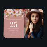 Íman Foto de Girly Watercolor floral editável<br><div class="desc">Design de festas cor-de-água floral cor-de-rosa. edite a idade para se adequar à sua ocasião. Lindo e elegante tema de festa moderna.</div>