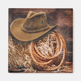 Íman Foto de Hat Rope Hay do Rustic Cowboy