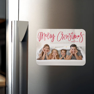 Íman Foto de Natal Alegre com Letra Vermelha Caprichosa