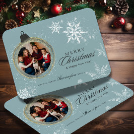 Íman Foto de Natal da Família de Ornamento Azul Floco d