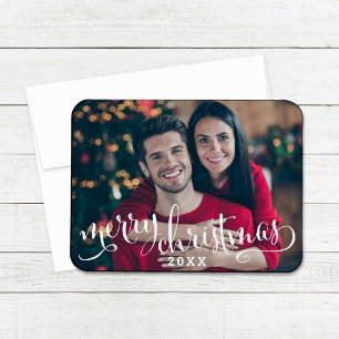 Íman Foto de Natal Feliz com Letra Branca Moderna