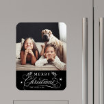 Íman Foto de Natal Feliz e Dourado Romântico<br><div class="desc">Magneta romântica e elegante da cozinha de fotos de feriado. Para personalização mais avançada deste design,  clique no link Personalizar Mais para alterar a fonte,  o tamanho,  a cor,  etc.</div>