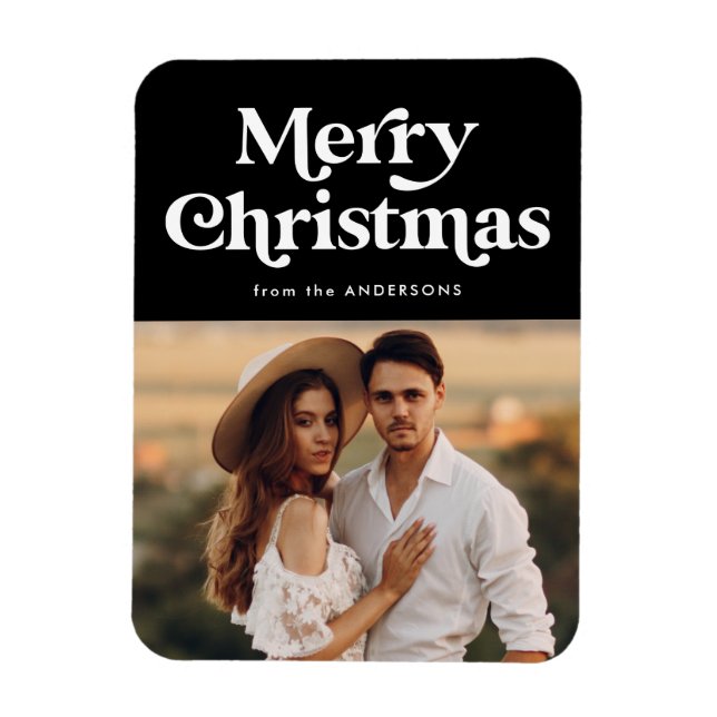 Íman Foto de Natal Preta e Feliz (Vertical)