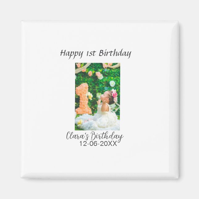 Íman Foto de primeiro aniversario feliz simples e elega (Frente)