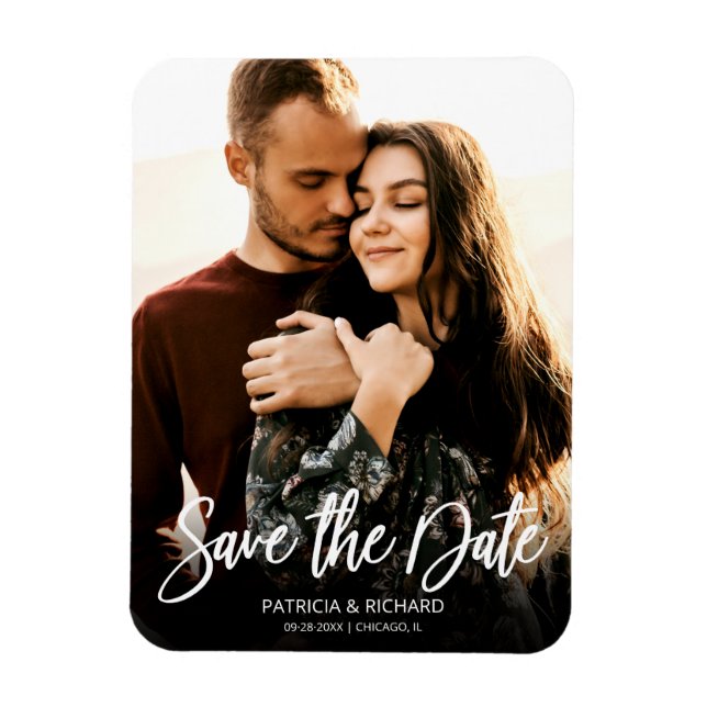 Íman Foto de Salvar a Data do Casamento com Roteiro Mod (Vertical)