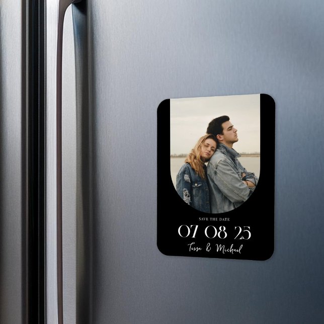 Íman Foto do Arco Moderno Preto Branco Salve a Data (Criador carregado)