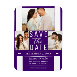 Íman Foto do casamento de Save the Date roxo índigo mod