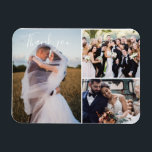 Íman Foto do Dia do Casamento Moderno - Obrigado<br><div class="desc">Belo obrigado de casamento,  seus ímãs com três das suas fotos favoritas de celebração de casamento em um design moderno.</div>