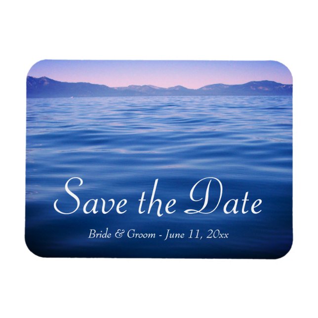 Íman Foto do Lago Tahoe Rosa e Azul Save the Date (Horizontal)