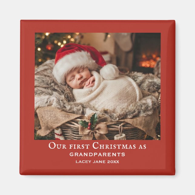 Íman Foto do Primeiro Natal do Bebê dos Avós Vermelhos (Frente)