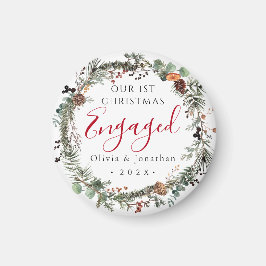 Íman Foto do primeiro Natal engajado em Greenery Wreath