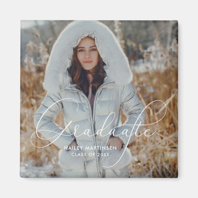 Íman Foto e nome do Formando de Script Elegante (Frente)