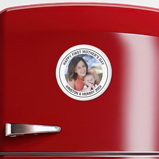 Íman Foto e texto personalizados do primeiro dia da mãe (Criador carregado)