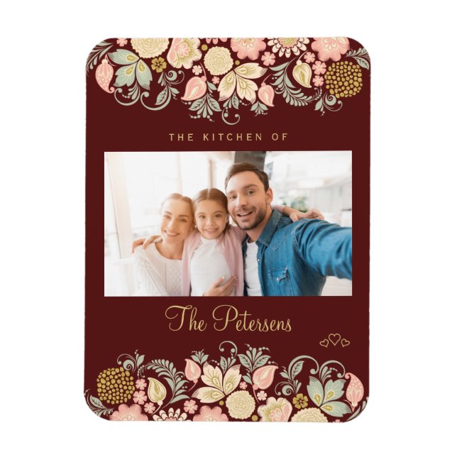 Íman Foto e texto personalizados em blush carmesim de c (Vertical)